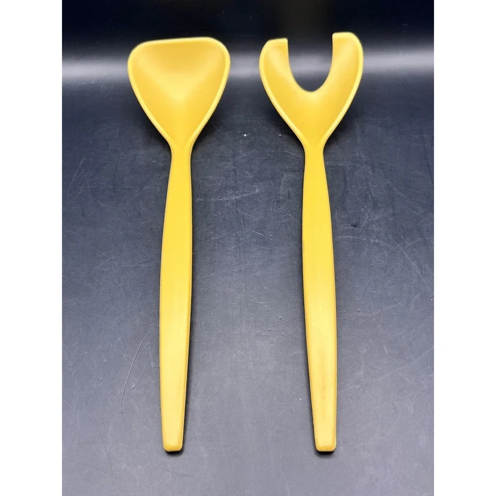 Vintage Mustard-Yellow Hard Boiled Egg Server‎ Set Spoon Utensils Kitchen 11.25